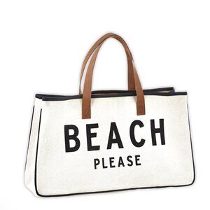 Beach Please Canvas Tote Bag with Leather Handles